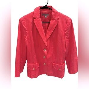 Ann Taylor Womens Coral Basketweave Notch Collarless One Button Blazer Size 10